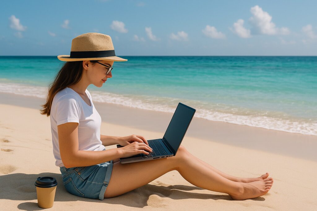 remote work at the beach